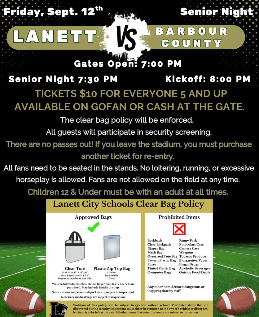 Information for Football game, Friday, Sept. 12th