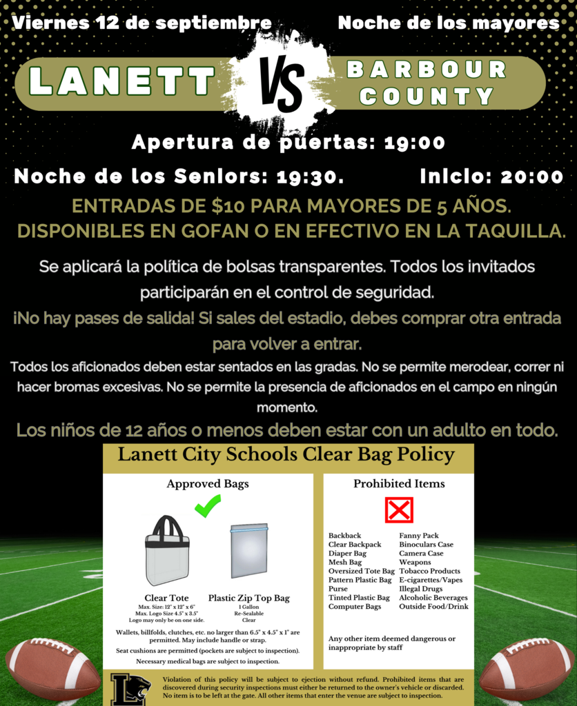 Información para el partido de fútbol del viernes 12 de septiembre