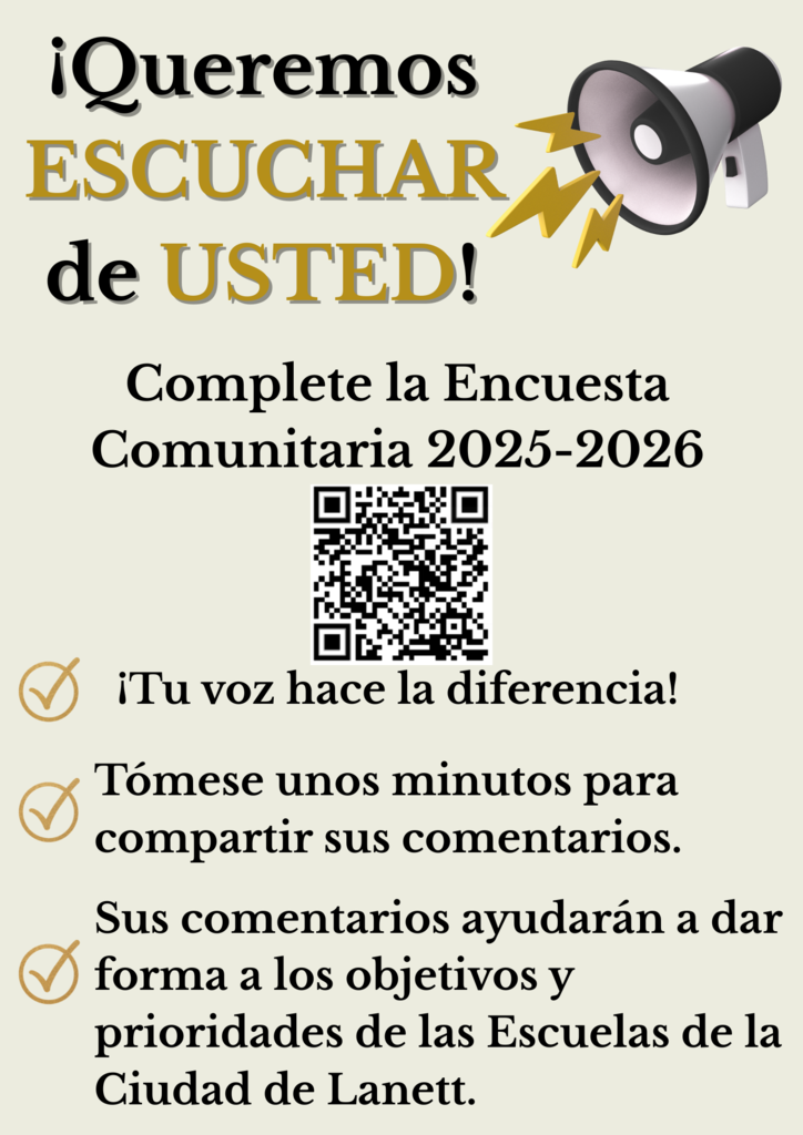 We want to HEAR from YOU! Complete the 2025-2026 Community Survey Your voice makes a difference! Please take a few minutes to share your input.  Your feedback will help shape the goals and priorities of Lanett City Schools. 