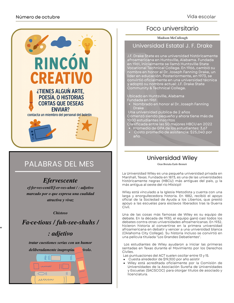 October News letter spanish 