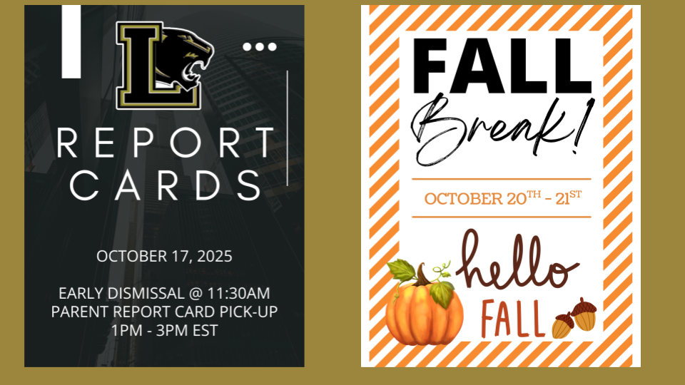 Fall Break (Oct 20th and 21) report card pick up (October 17th times 1-3), Early Dismissal 11:30 Flyer