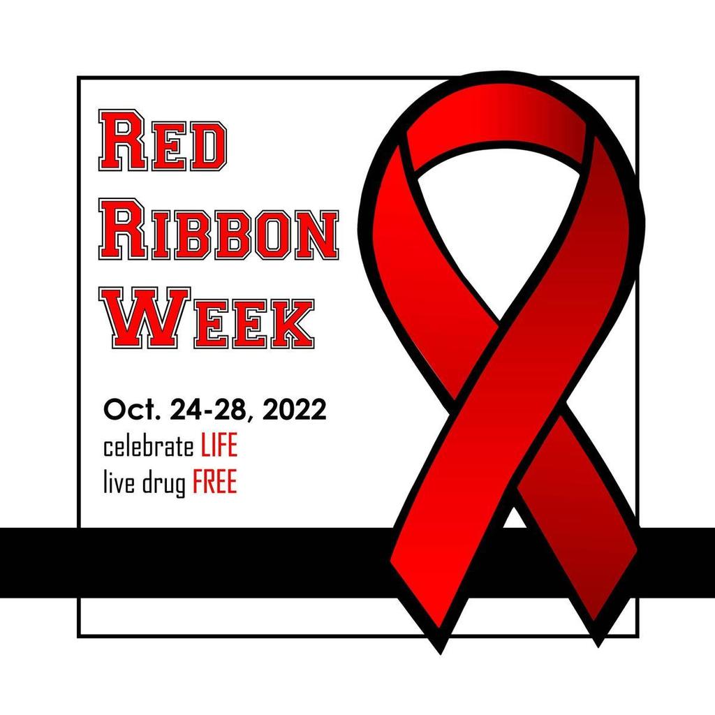 Photos shows a red ribbon with the words "Red Ribbon Week" Oct. 24-28