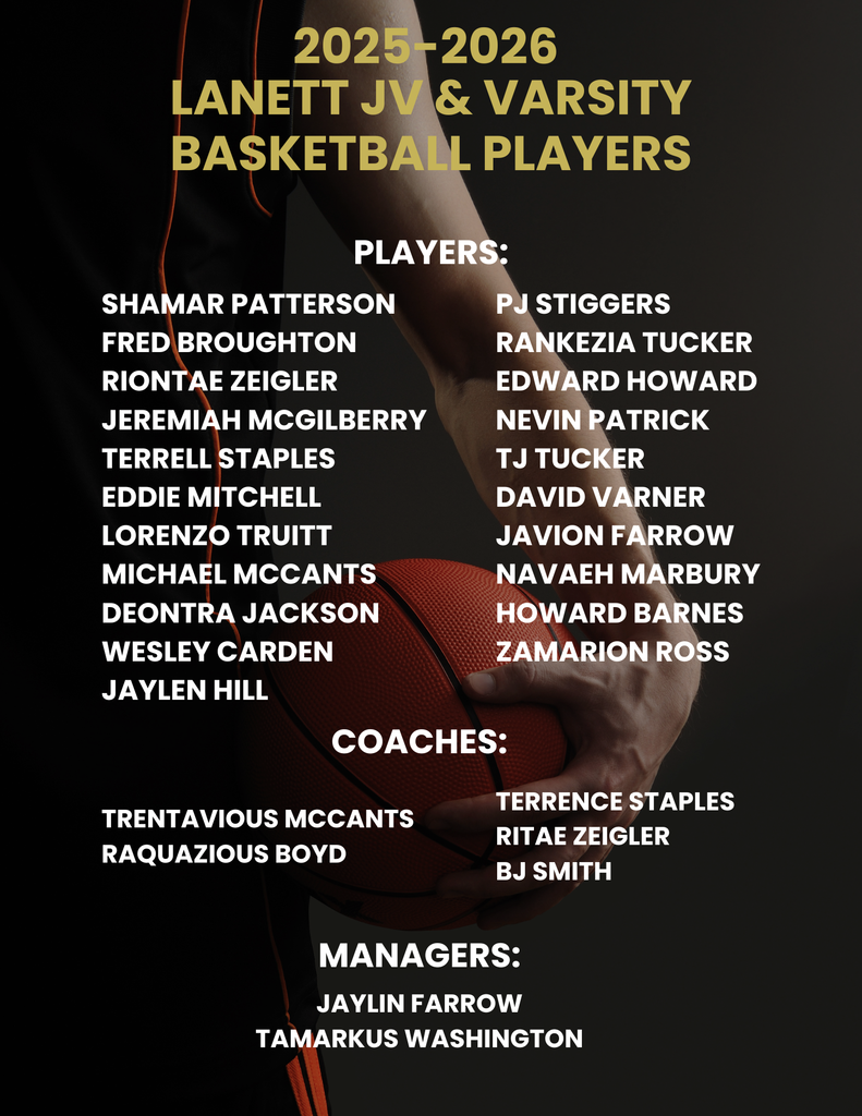 🏀 Congratulations, Panthers! 🏀 Congratulations to the following boys for making this year’s Lanett JV and Varsity Basketball Teams! Your hard work, determination, and Panther pride have paid off. We’re looking forward to an exciting and successful season ahead! 💛🖤 #GoPanthers #LanettBasketball #PantherPride