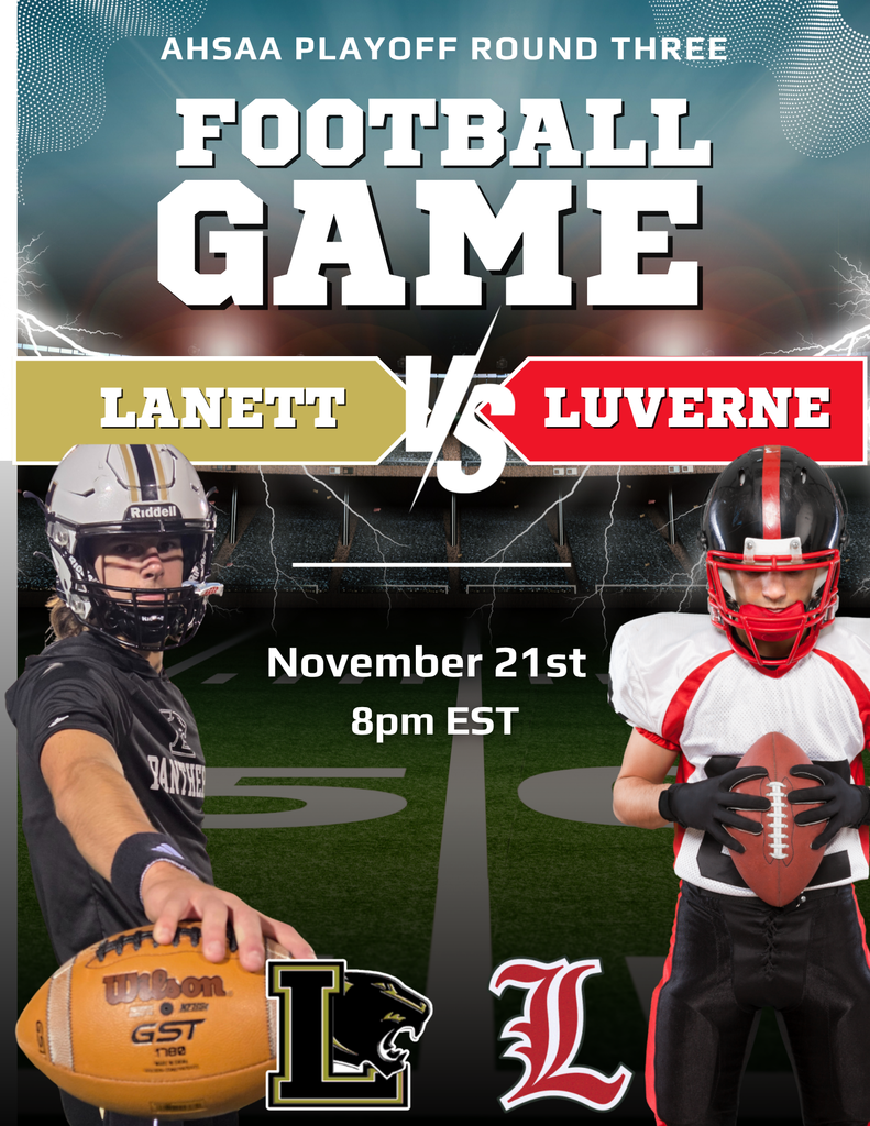 Tomorrow, the Panthers hit the road for Round 3 of the playoffs as they take on Luverne High School! 📍 194 First Ave., Luverne, AL 36049  We encourage all Panther fans to come out, make the trip, and show your support. Let’s pack the stands and cheer our boys on to victory! 🐾🏈