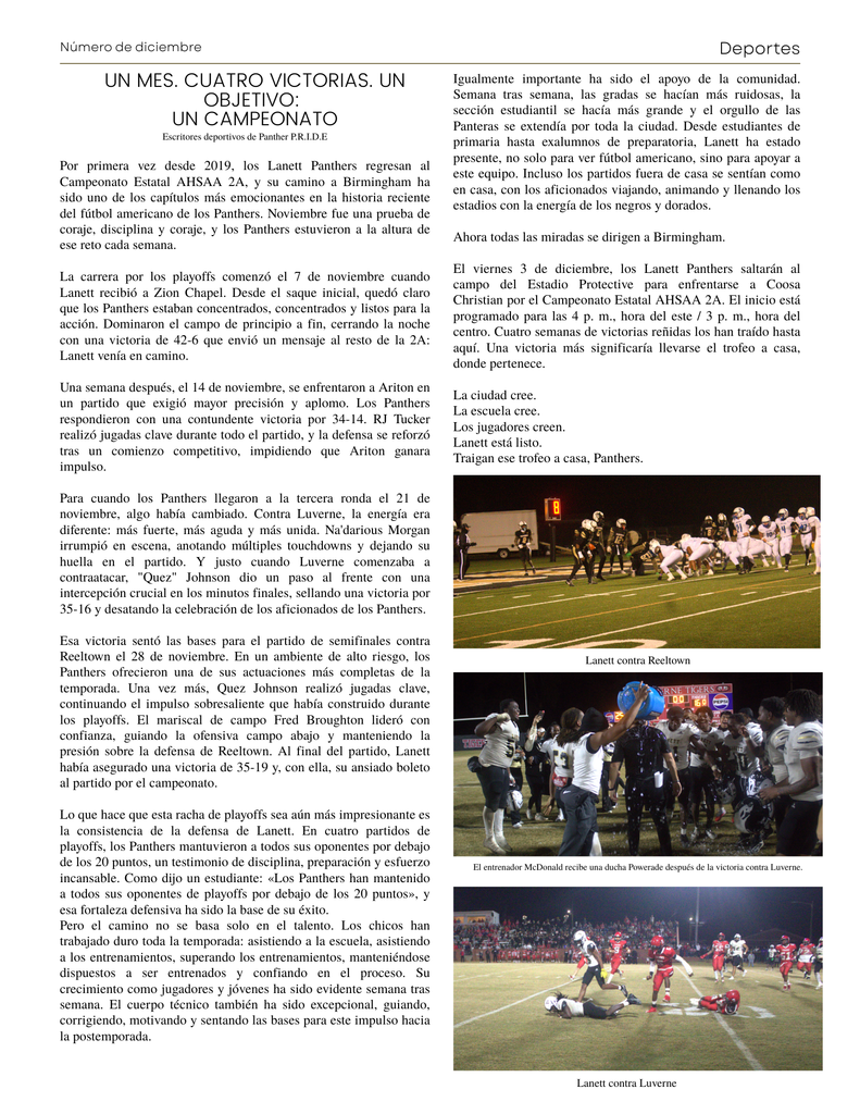 Panther PRIDE - December Edition featuring LHS football team winning streak. The Panthers will compete in the state championship game , Friday, December 5, 2025.