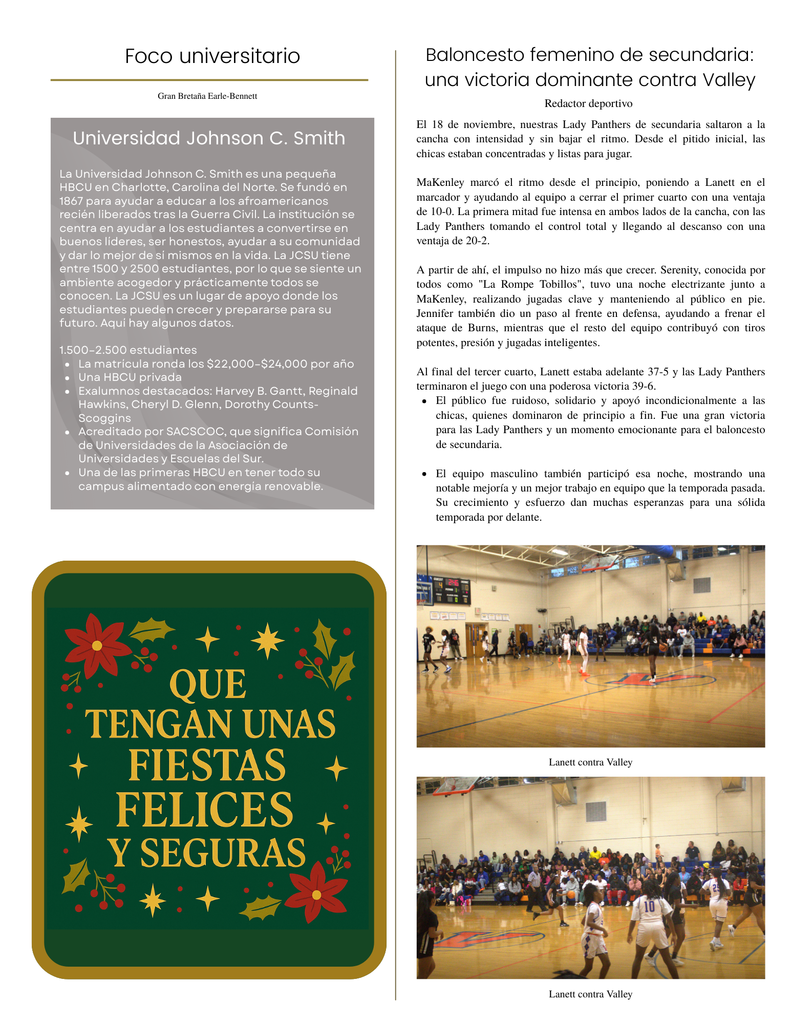 Panther PRIDE - December Edition College Spotlight JC smith - HBCU and LJH Girls BB team celebrating a dominant win over Valley