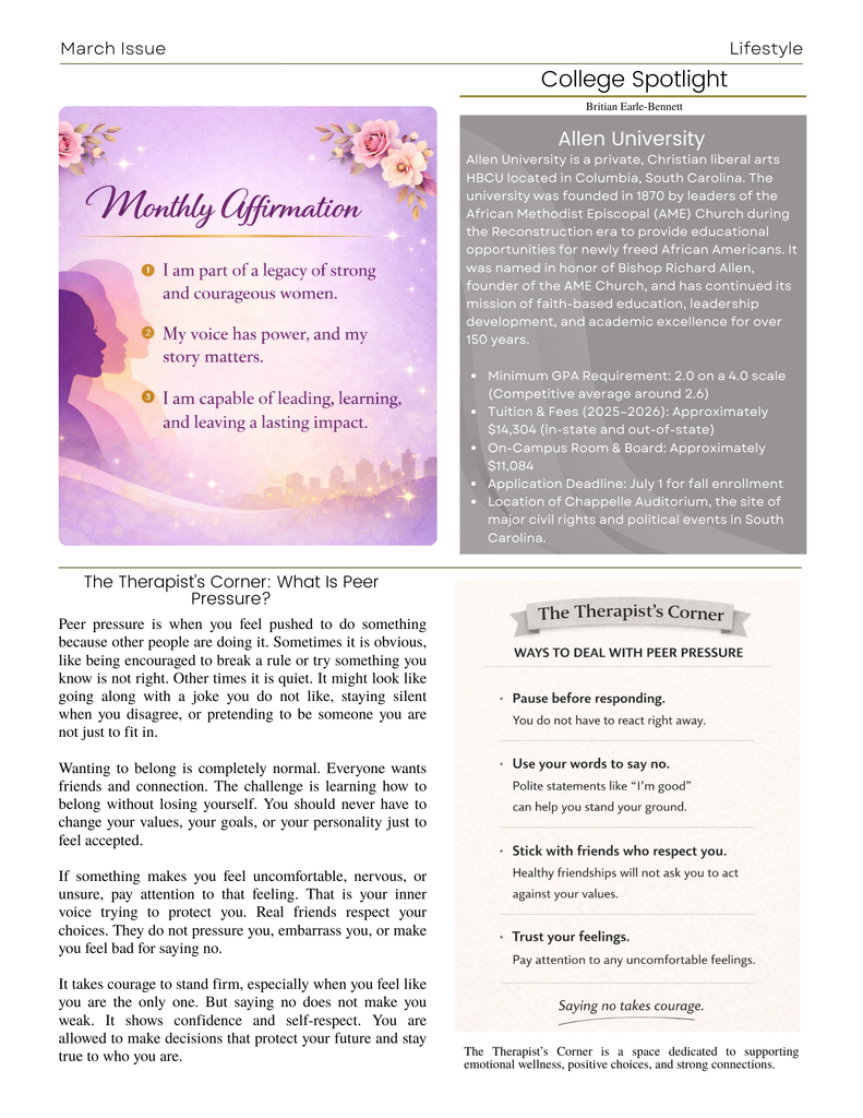 Panther Pride March College spot light