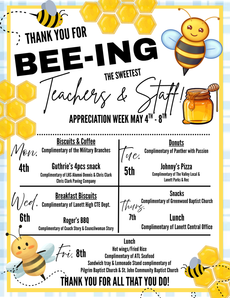 Teacher Appreciation menu for the week