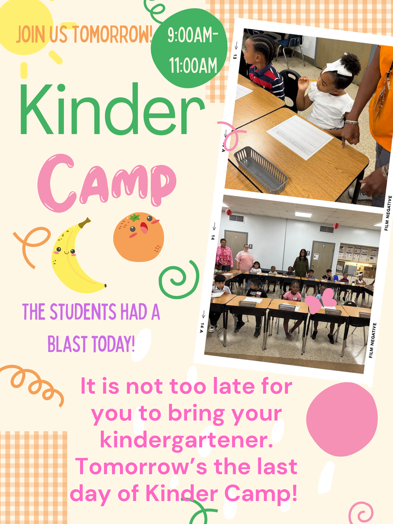 ¡Acompáñenos mañana en Kinder Camp de 9:00 a. m. a 11:00 a. m.! Nuestros estudiantes tuvieron un maravilloso primer día. Disfrutaron conociendo a sus maestros, explorando sus nuevos salones de clase y haciendo nuevos amigos. ¡Nos encantaría ver aún más caritas sonrientes mañana! Si su hijo(a) no pudo asistir hoy, lo invitamos a traerlo(a) mañana. ¡Todavía está a tiempo de participar en la diversión y comenzar el año escolar de la mejor manera! ¡Esperamos verlos a todos!