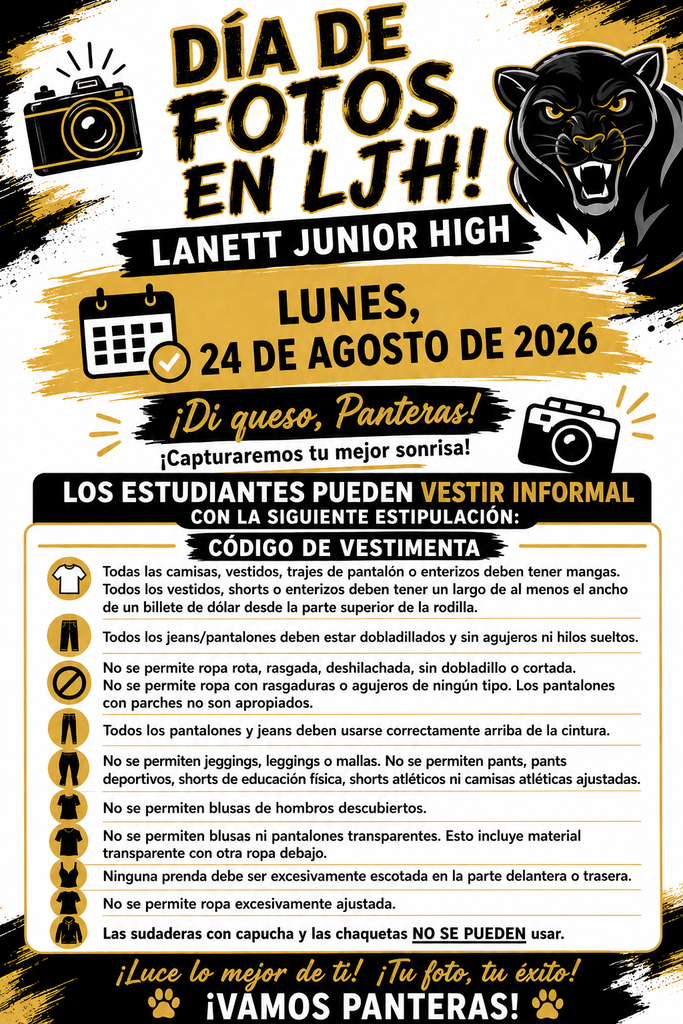 Spanish Picture Day- Monday, August 24, 2026- Dress down with stipulations