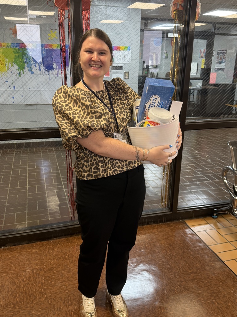 Picture of Ms. Hunt getting her basket of goodies! 