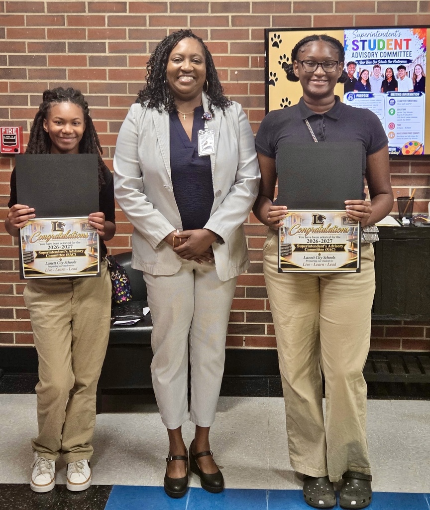 We are excited to announce the students selected to serve on the Lanett City Schools Superintendent’s Advisory Committee! These outstanding student leaders from grades 6–12 will have the opportunity to share their voices, ideas, perspectives, and insights directly with the Superintendent while working together to help make a positive difference in our schools.