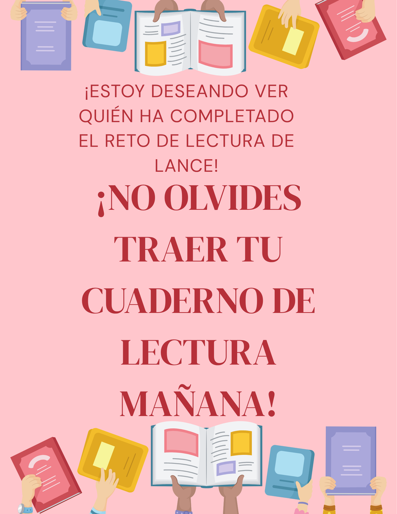 📚✨ ¡No olvides traer tus registros de lectura! Asegúrate de que estén COMPLETOS y tengan la firma de tu padre, madre o tutor. 📝✍️ ¡Sigue leyendo y brillando! 📖🌟🎉