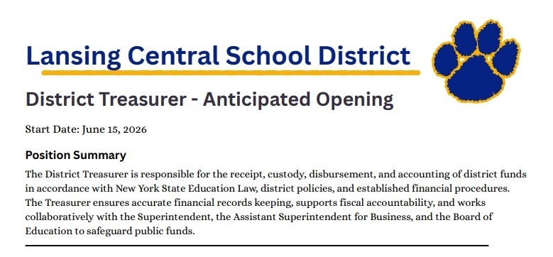 District Treasurer Anticipated Opening