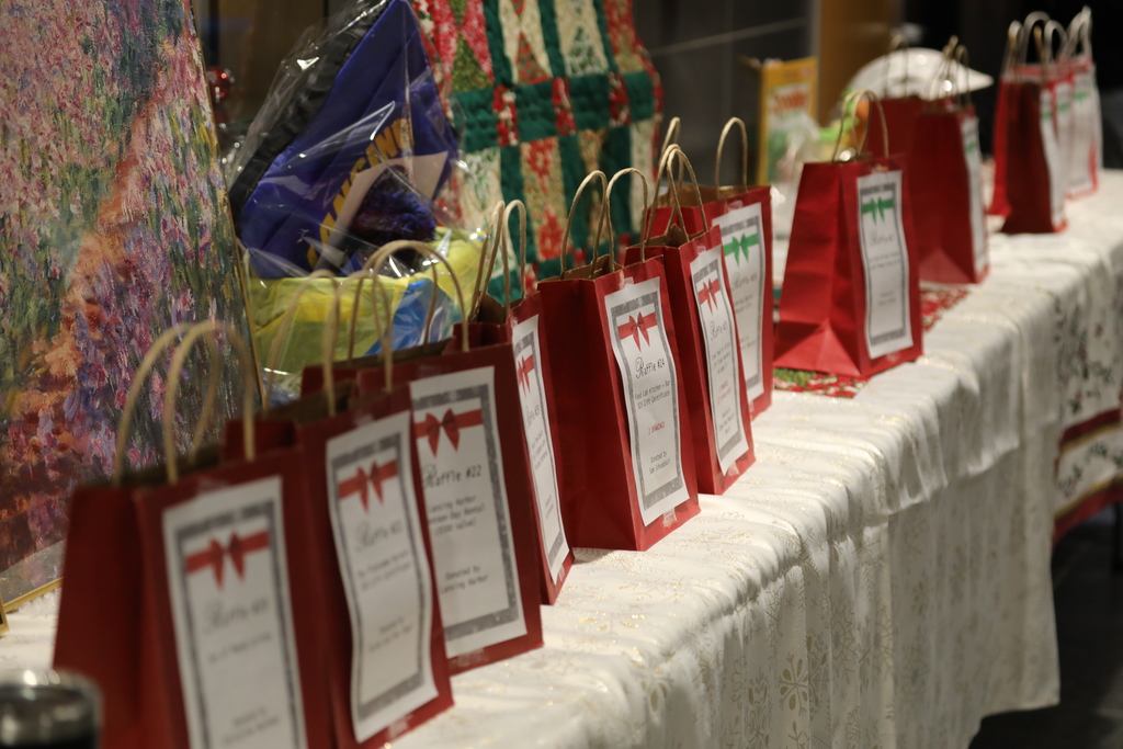 A line of raffle bags setup 