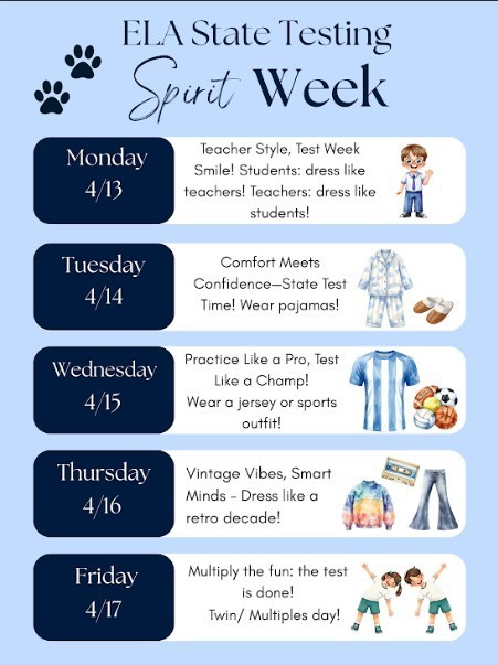 ELA State Testing Spirit Week