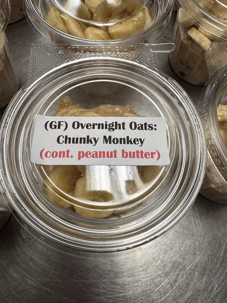 image of chunky monkey oats in container with label 