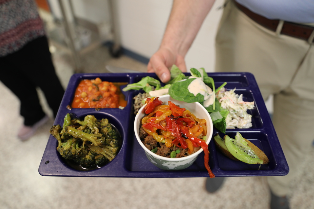A tray of food from the kitchen for lunch