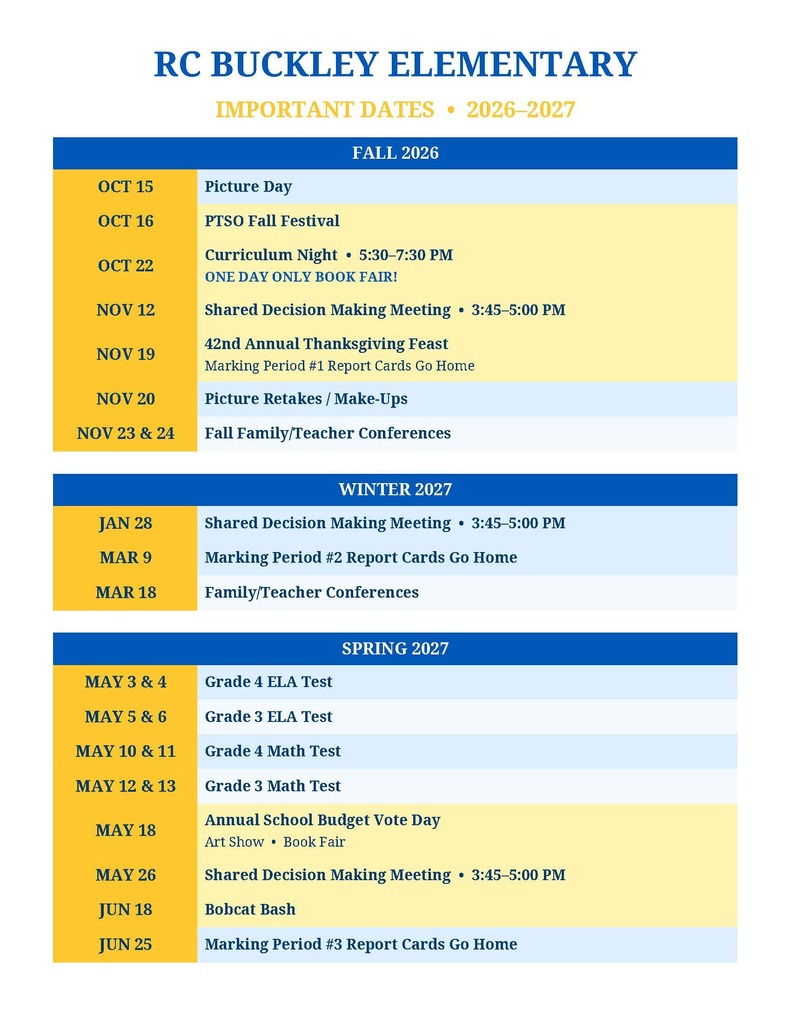 Important Dates for 26-27 School Year