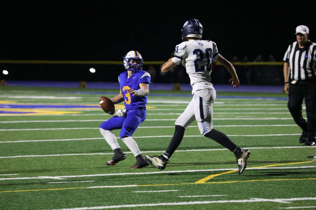 a student football player about to throw the ball