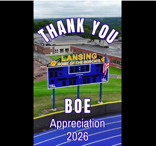 Thank you BOE Appreciation 2026 Reel cover image showcasing arial footage of the LCSD Scoreboard