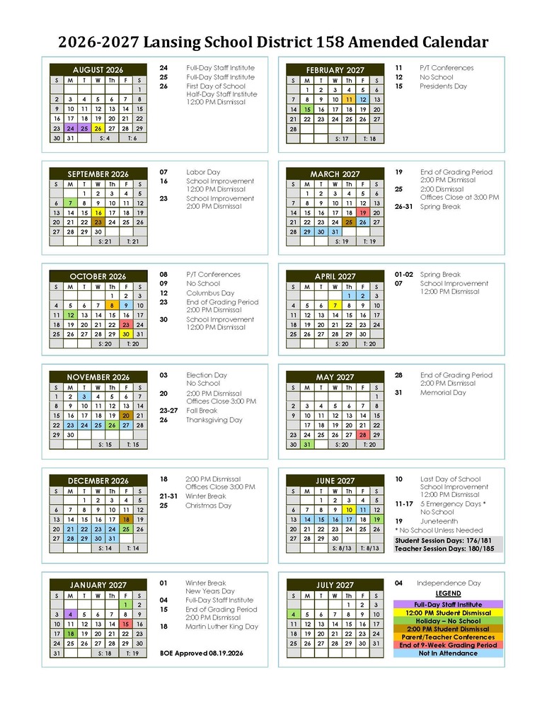 Amended Calendar