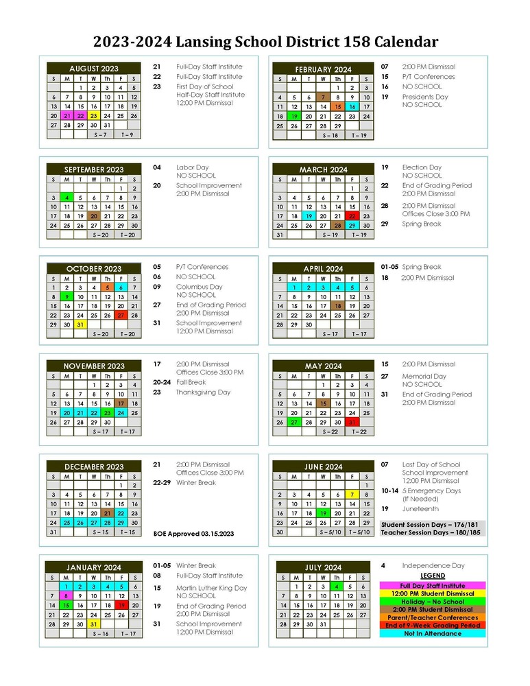 2023-2024 District Calendar | Lansing School District 158 2023-2024 District Calendar | Lansing School District 158