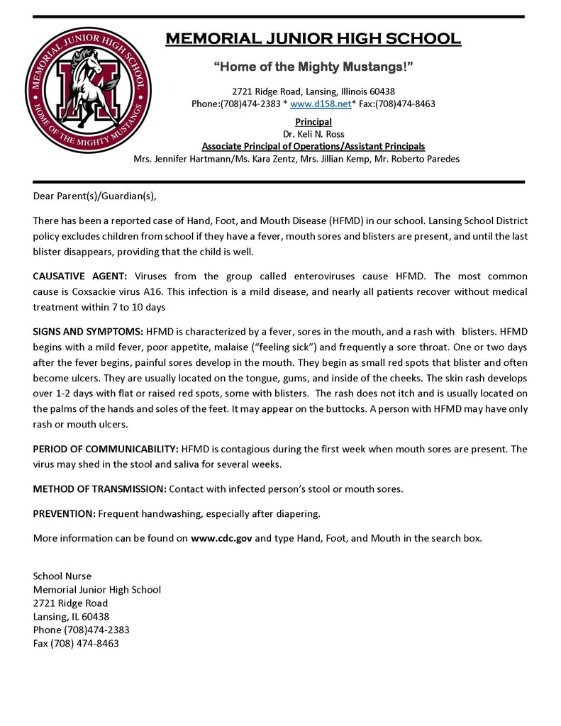 Memorial Hand Foot and Mouth English