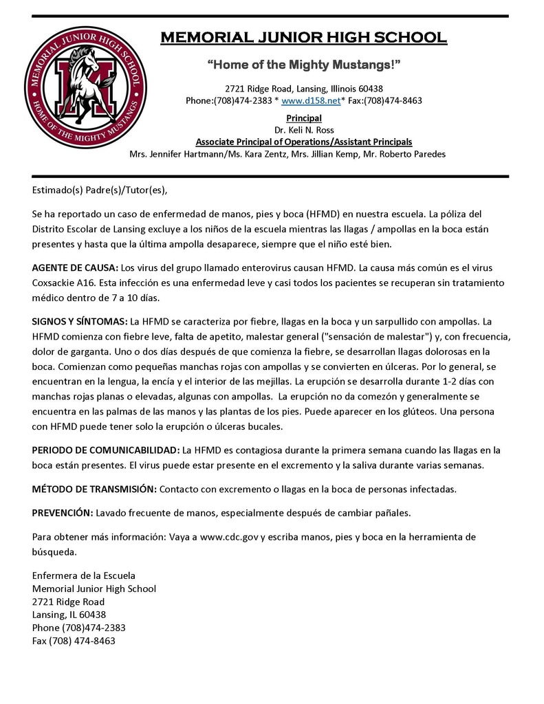 Memorial Hand Foot and Mouth Spanish