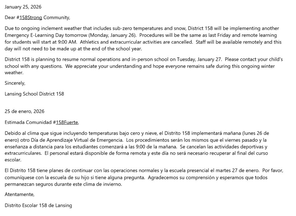 D158 Emergency E-Learning Day 01-26-26