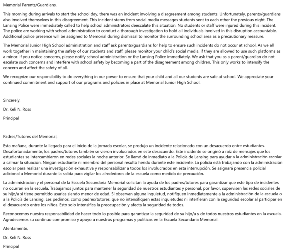 Memorial Incident 3-6-2025