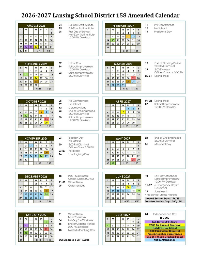 D158 Amended SY27 Calendar