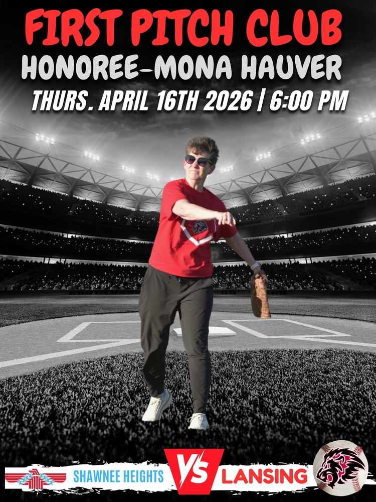 The Lansing High School Baseball program continues its 1st Pitch Club tradition this season, recognizing individuals who have made a meaningful difference in the Lansing community.  The 1st Pitch Club was created to honor those who help make Lansing a place people are proud to call home. Throughout the season, the high school baseball staff invites military veterans, first responders, USD 469 staff members, and community members with a lasting legacy to throw out a ceremonial first pitch before games.  At a recent game, the program proudly recognized Mona Hauver as the evening’s honoree.  Mona has been a dedicated member of USD 469 for 18 years, serving in a variety of roles that have made a lasting impact on students and staff. Over the years, she has coached both swimming and diving, sponsored the Lionettes, and served as the Lansing Educational Foundation (LEF) representative at the high school.  Currently, Mona leads the district’s business office and accounting operations. In addition, she continues to stay actively involved at Lansing High School as a Student Council sponsor alongside Stephanie Hawks, helps organize the High School Social Club, and assists with major community events such as the 5K and LEF Rugged 5K.  Her commitment to Lansing extends beyond her professional roles. Mona and her husband, Rich, have deep roots in the community, having called Lansing home for 29 years. Together, they have raised five children—Megan Seebeck, Jessica McIntyre, Abby Hauver, Bobby Hauver, and Elle Linafelter—each of whom graduated from Lansing schools.  The Hauver family legacy continues to grow, with 15 grandchildren and counting—five of whom have already attended Lansing schools.  The Lansing High School Baseball program is proud to recognize Mona Hauver for her years of service, leadership, and dedication to the students, staff, and families of USD 469. Her impact continues to shape the Lansing community in meaningful ways.