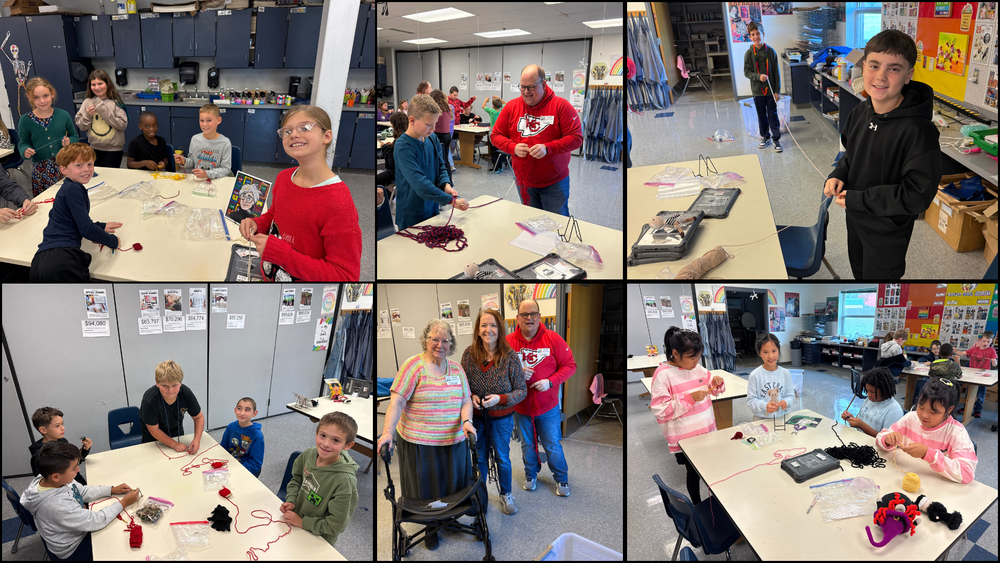 Lansing Intermediate School students learn the art of crochet with guidance from art teacher Libby Stevenson and community volunteers.