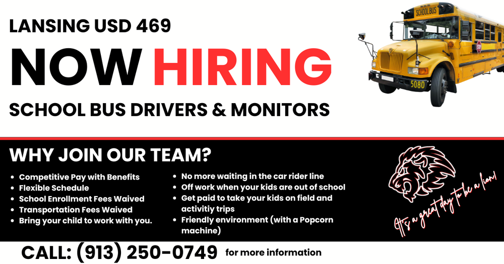 Now Hiring School Bus Drivers and Monitors Graphic