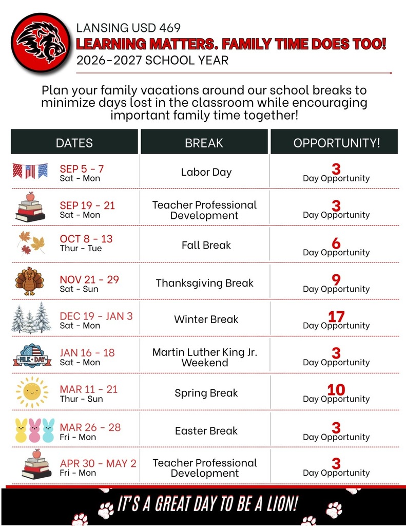 Vacation Planner Graphic for Lansing USD 469