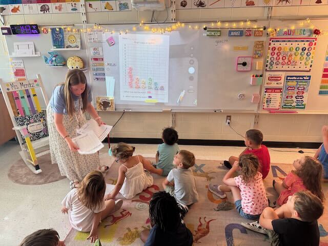 First Graders at their desks in a classroom