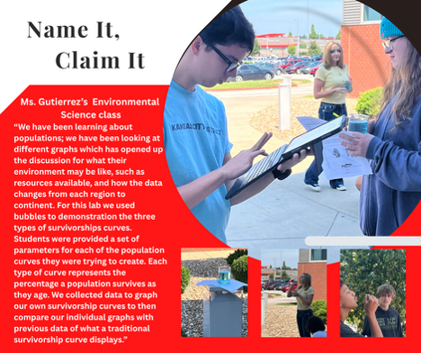 Name it Claim at LHS - high school students outside working on a science project.
