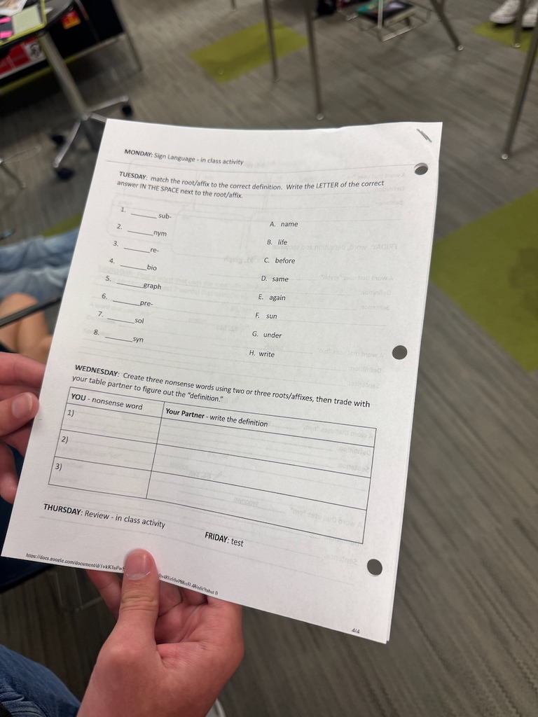 Classroom worksheet