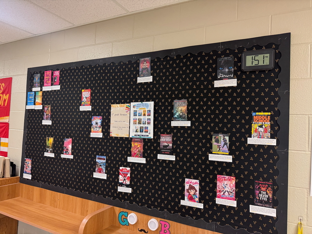 Bulletin board with book covers
