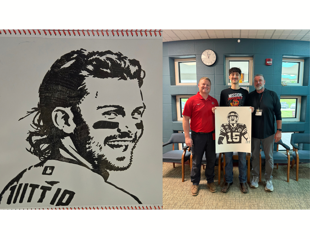Whiteboard art of Witt Jr and picture of custodian with principal and supervisor