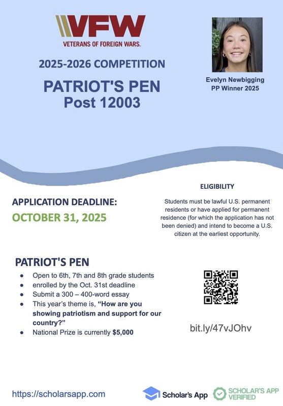 Voice of Democracy & Patriot’s Pen Scholarship Competitions Now Open