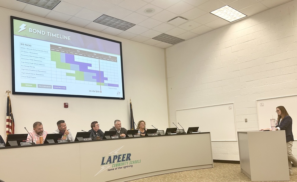 Julia Peruski from Barton Malow giving a presentation to the LCS Board of Education