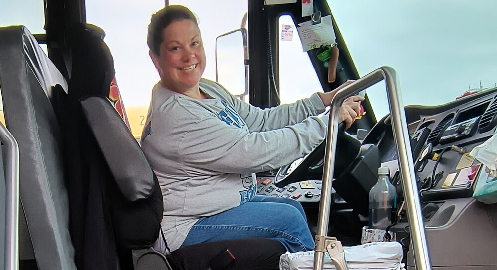 Jamie Gallagher driving a Lapeer school bus