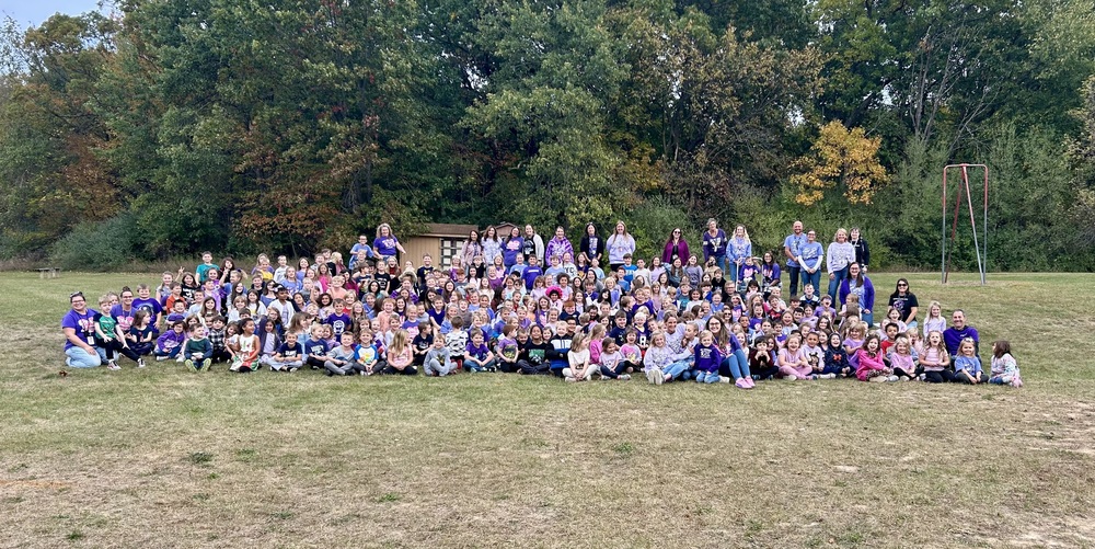 Group of elementary students outside