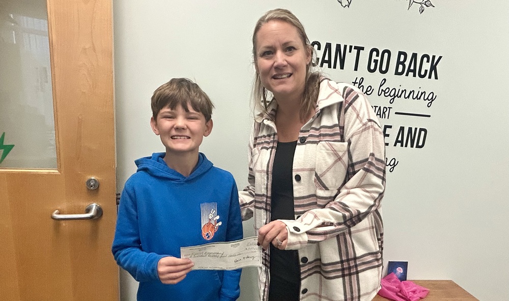 Elementary male student and female elementary principal