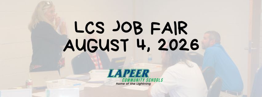 LCS job fair graphic with people pictured from the 2025 event
