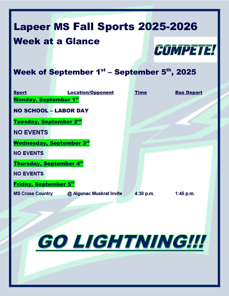 Middle School Athletic Schedule