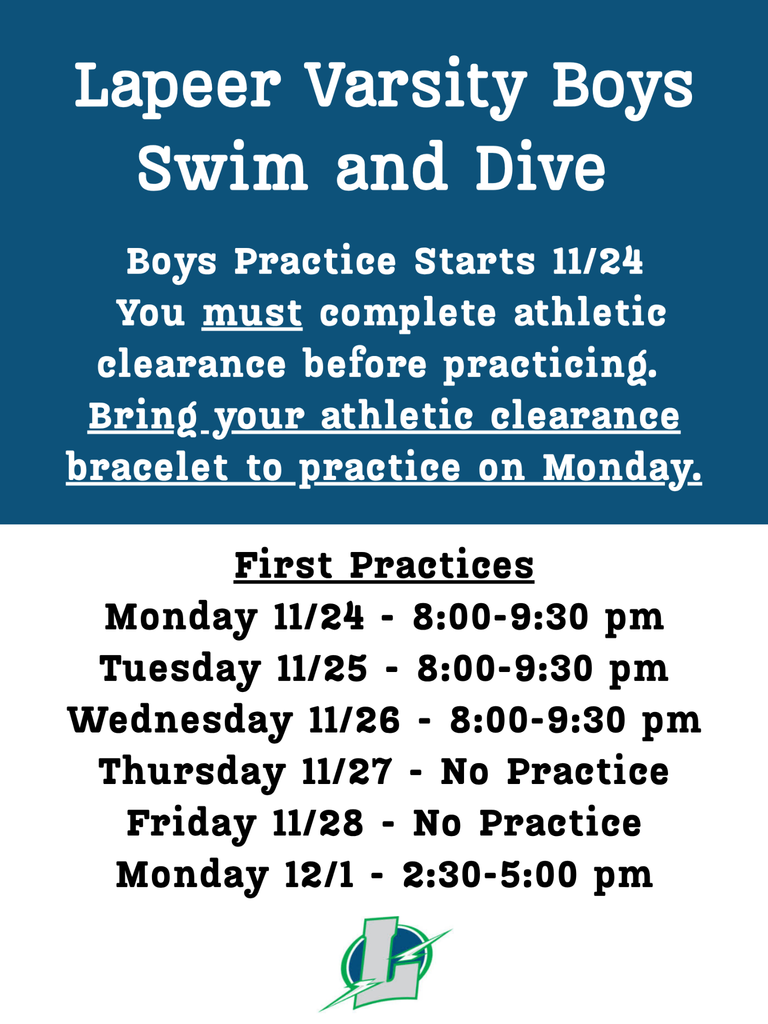 Lapeer boys swim and dive practice graphic