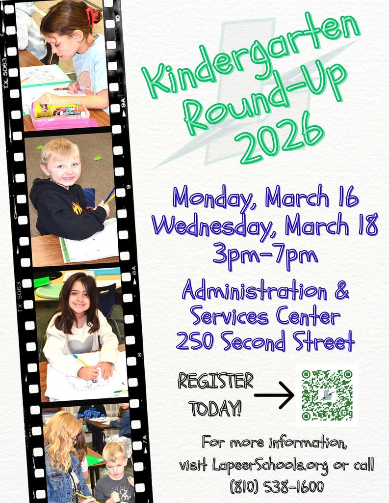 2026 Lapeer Kindergarten Round-Up flyer